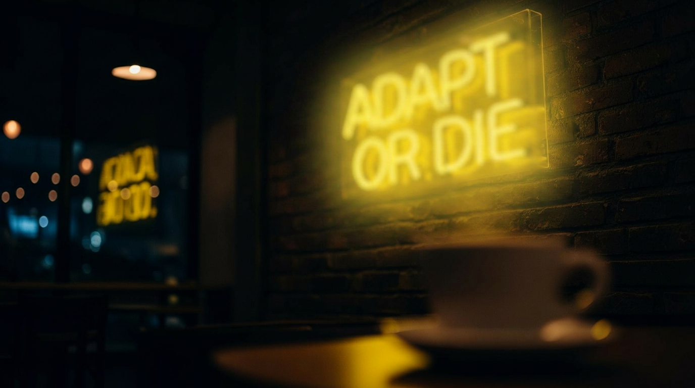 Iced coffee held against an orange neon glow